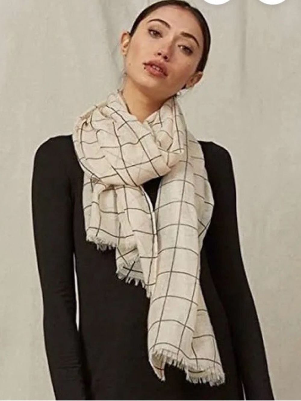 Rachel Pally Neutral Grid Print Scarf - Cream Windowpane NWT